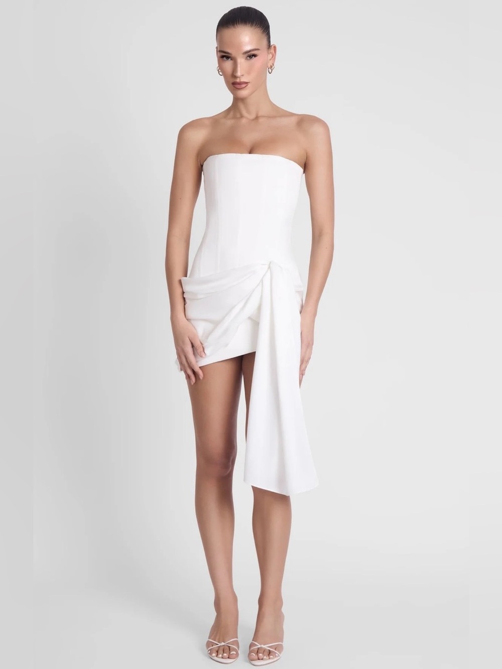 LEAU Strapless Satin Corset Mini Dress with Side Drape